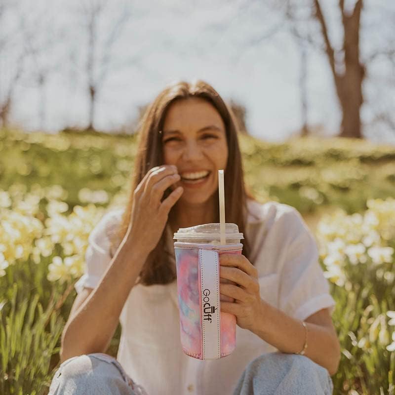 Miniatura 2 de Go Cuff Funda aislante reutilizable para taza de café caliente y helado con asa para bebidas, refrescos, café con leche, té y neopreno (pequeño, 16