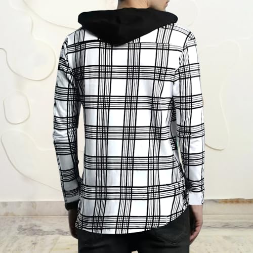 Image of Noble Monk Men's Cotton Blend Hooded Neck Full Sleeve Shirt | Regular Fit | Checkered Pattern | Casual Shirt