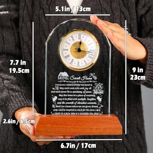 Image of Arikyrist House Warming Gifts Glass Clock with Wooden LED Light Base for Women Men Unique New Home Gift Ideas Crystal House Warming Gifts for Couples Family Home Blessing Keepsakes Tabletop Decor