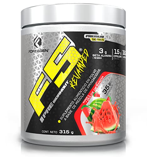 Proteínas, Forzagen | F5 Pre-Workout Revamped | 3 g Beta Alanina | 1.5 g Citrulina | 150 mg Cafeina | 35 Servicios | Sabor Dulce de Sandia | Pre Entrenamiento | Energía -...