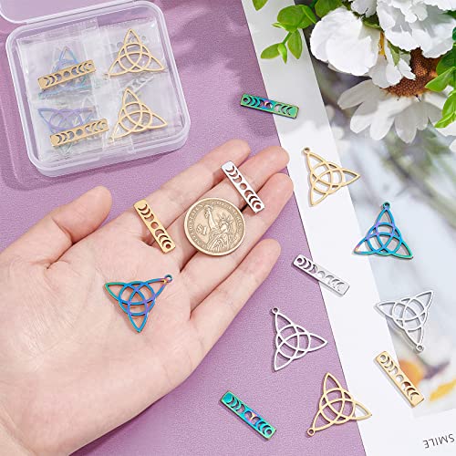 DICOSMETIC 24Pcs 2 Styles 3 Colors Trinity Knot Charm Irish Celts Jewelry Triangle Triquetra Pendant Moon Phase Bar Pendant Rectangle Crescent Moon Charm for DIY Craft Jewelry Making Hole: 1.8/2mm - Image 3