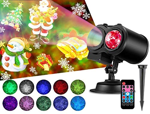 【2020年 クリスマス ハロウィンライト ダブルバレル投影ランプ プロジェクターライト 海洋ライト RGB多色変化 LED投光器 イルミネーション プロジェクションライト 防水 リモコン 屋外 投影ランプ ロマンチック パーティー 雰囲気作り スポットライト ステージライト 置物ライト 室内 屋外 16枚投影フィルム