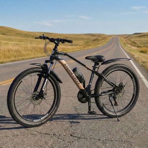 Image of Storm Brand 26 Inch Mountain Bicycle with 21 Speed Gear for Adults | Front Suspension, Dual Disc Brakes, Steel Frame, Wide Tyres,Lightweight Off-Road Bicycle