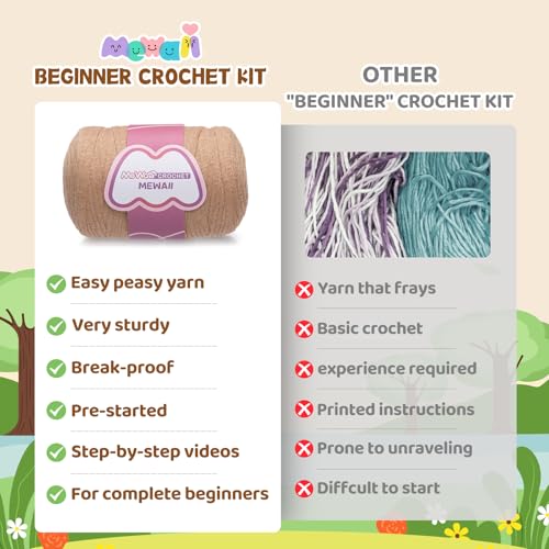 Image of Mewaii Crochet Kit for Beginners with 40% Extra Eco-Friendly Pre-Started Easy Yarn, Step-by-Step Video Tutorials for Adults and Kids (Highland Cattle)