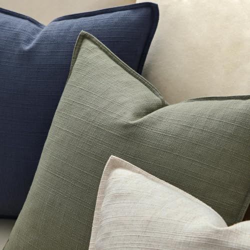 Image of MIULEE Euro Sham Pillow Covers for Bed 26x26, 2 Pack Olive Green Thick & Textured Decorative Throw Pillow Covers, Neutral Linen Cushion Cases, Modern Farmhouse Home Decor, No Filling