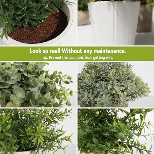 PENGYEE 4 Pack Small Fake Plants in White Pulp Pot for Home Decor — view 4