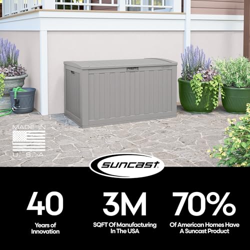 Suncast 134-Gal. Resin Extra-Large Outdoor Patio Deck Box with Pad-Lockable Lid, Modern Outdoor Patio Bench/Storage Box for Cushions, Garden Tools, and More, Dove Gray by Suncast - Image 8