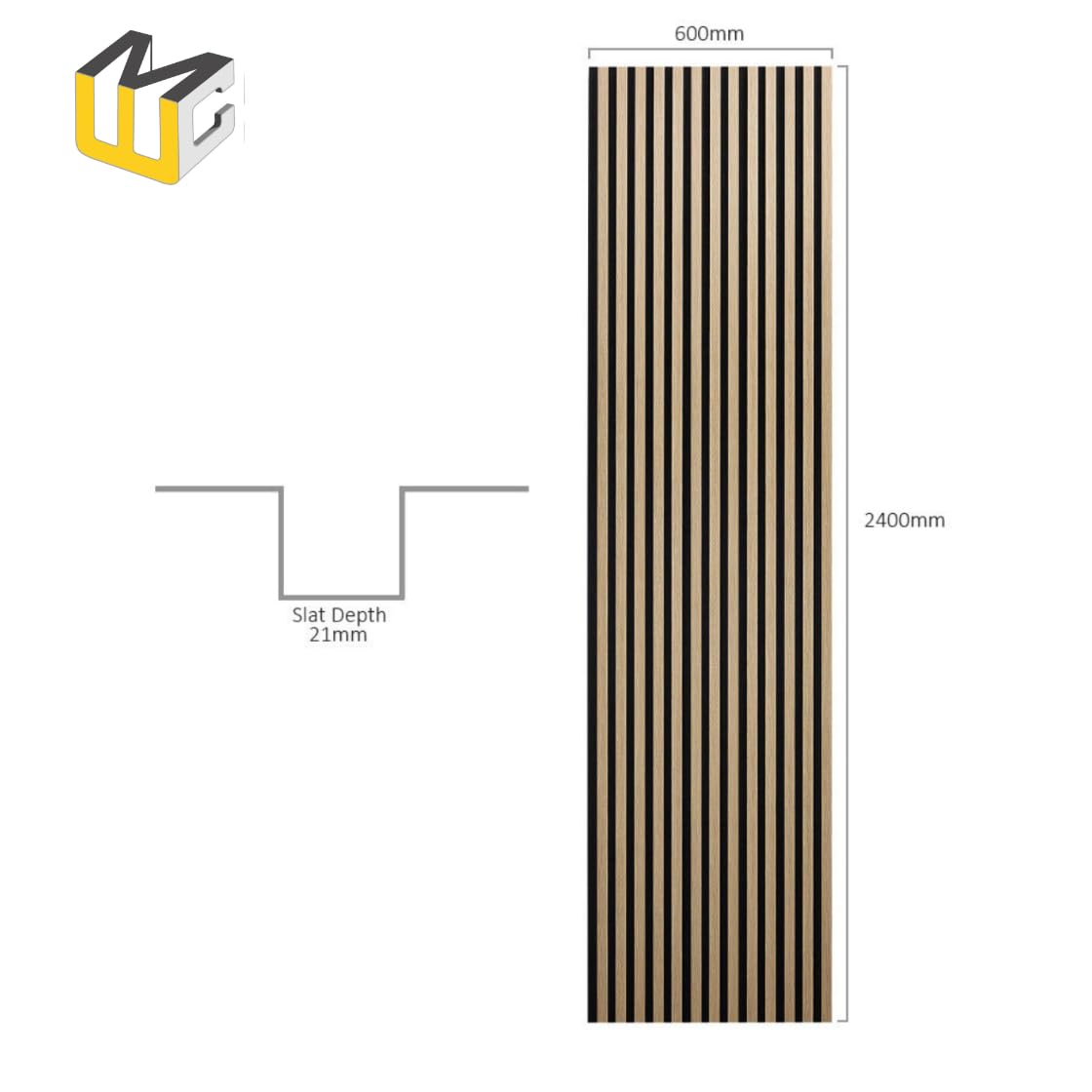 MCW Acoustic Slat Wall Panel Decorative & Sound Absorbing Wooden Slatted 3D Feature Pannelling Home Living Room Bedroom Interior Easy Installation Proofing Oak Natural 2400mm x 600mm