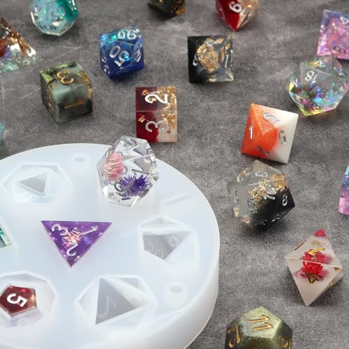 PJOY Dice Molds Food-Grade Silicone Dice Molds for 7PCS Sharp Edge Dice Set, DND Resin Dice Mold for DIY Dice Making Accessories(2 Pack) - Thumbnail 4