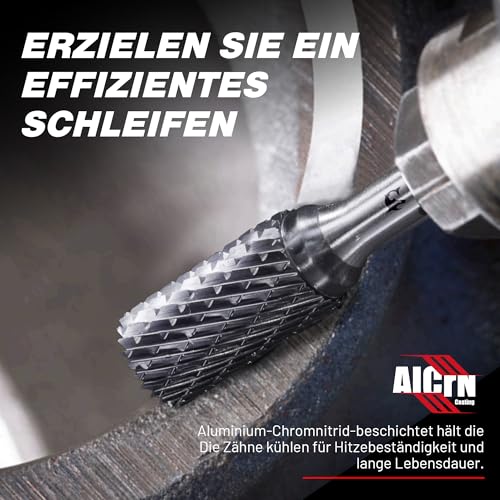 EZARC AlCrN Hartmetall-Rotationsfräser (Pro), SB-5 Doppelschnitt Frässtift 1/4-Zoll- Schaft für Metallbearbeitung, 2X Lebensdauer