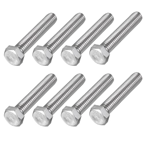 METALLIXITY Hex Head Bolts (3/8-16 x 2) 8Pcs, 304 Stainless Steel 18-8, Fully Threaded, External Hex Drive, Plain Finish, Hex Head Screw Bolt, Silver