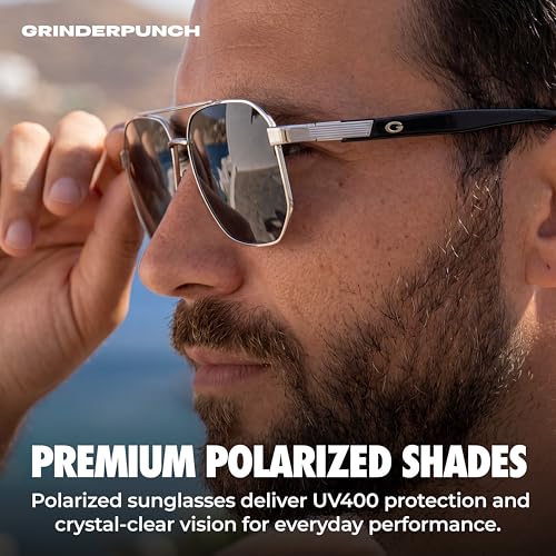 Image of grinderPUNCH Polarized Aviator Sunglasses Men Women Retro Vintage Square Pilot Sun Glasses UV400 Protection