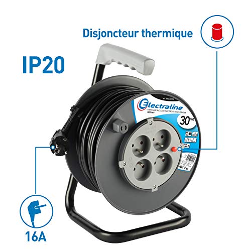 +DECKER Tondeuse Filaire Tondeuse à Gazon Electrique 32 cm & Electraline Rallonge Prolongateur électrique 30 avec enrouleur 4 Prises section 3G1 5 mm² - vue 7