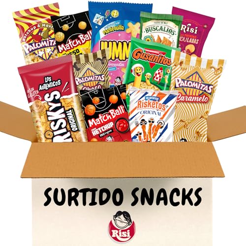 RISI Surtido - Risketos, Palomitas Ketchup, Caramelo y Chocolate, Triskys, Gusanitos, Jummy. Pack Aperitivo Salado y Dulce.