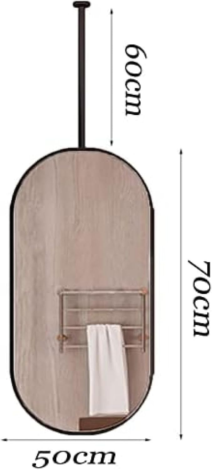 Specchio ovale da soffitto con cornice in metallo nero per bagno o decorazione d'ingresso