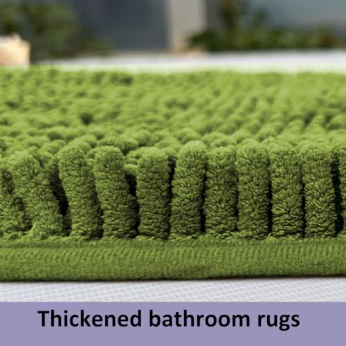 Image of Lime Green Bathroom Rug Set - Extra Soft 3 Piece Anti-Slip Bath Mats, Plush Chenille Shaggy Mat for Living Room, Bedroom, Floor - Water Absorbent Soft Rug