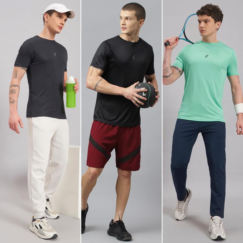 Image of ATICX Slim Fit Polyester Sports T-Shirt for Men - Round Neck Quick Dry Fit Half Sleeve Breathable Stylish Gym & Workout Tee - Lightweight Running Cycling Football Swimming Training Sportswear Top