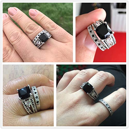 Double Fair Womens White or Black Gold Plated Cushion Cut CZ Engagement Promise Anniversary Ring Sets2