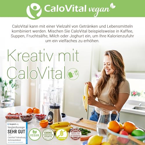 Hochkalorische Trinknahrung Vegan Kalorien Shake zum zunehmen | Astronautennahrung Trinkmahlzeit mit Kohlenhydrate Protein Vitamine & Mineralstoffe Hochdosiert | CaloVital (500 g, Vanille)