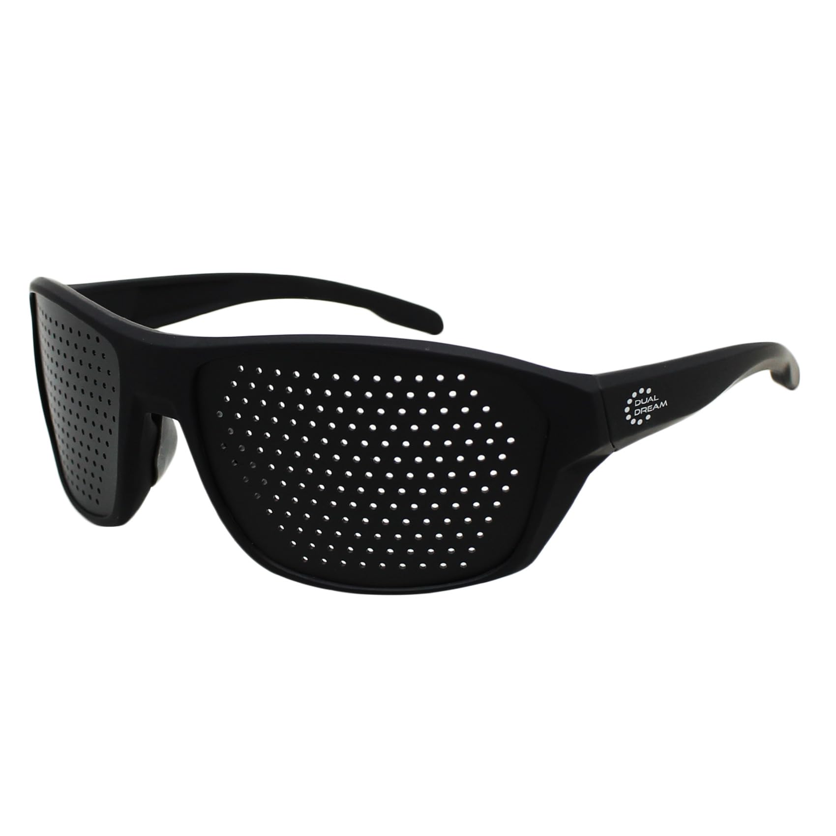 DUAL DREAM – Original Lochbrille Made in Italy, Pinhole Brille für Damen und Herren, Rasterbrille für Augentraining und Sehtraining, ideal zum Lesen, Wraparound-Modell in Schwarz