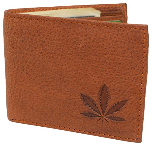MARSHAL Marijuana Leaf RFID Blocking Real Leather Bifold Classic Wallet for Men4