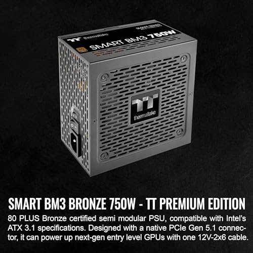 Image of Thermaltake Smart BM3 750W 80Plus Bronze ATX 3.1 & PCIE 5 Ready Semi-Modular Power Supply, 105C /221F Japanese Capacitor, 5 Year Warranty, PS-SPD-0750MNFABU-3
