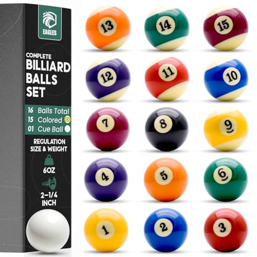 EAGLES Professional Billiard Ball Set – 2-1/4' Regulation Size Pool Table Balls – High-Density Poly-Resin for Precision Balance, Friction Resistance & True Roll – Complete 16 Ball Set