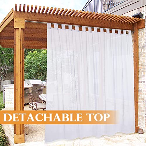 Ryb Home Detachable Sheer Outdoor Curtains White Privacy Sheer Drapes Extra Long Panel For Cabana Patio Door Window Corridoe Sun Room Pool Hut Canopy Deck, 1 Rope, 100 Inch Width X 120 Inch Length #TOP2
