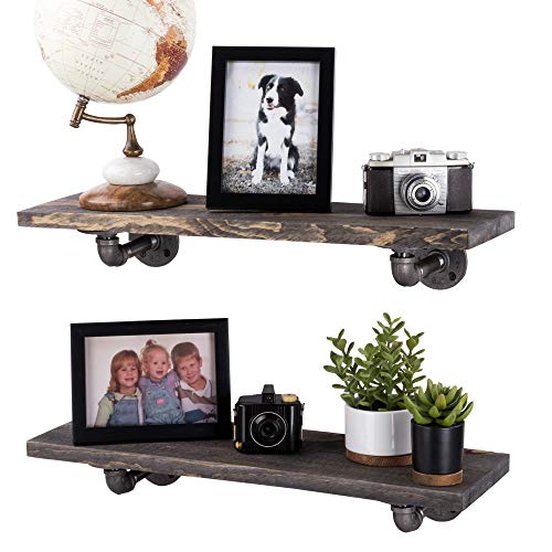 Industrial Pipe Wooden Shelves Restore By Pipe Décor Premium Ponderosa Pine Wood Shelving 24 Inch Length Set Of 2 Boards And 4 L Brackets Boulder Black Finish #TOP18