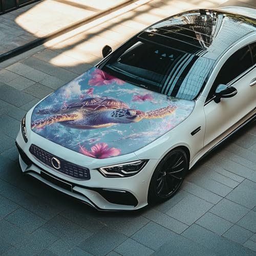 Image of Car Bonnet Cover Automotive Hood Cover Protector UV Fade Resistant All-Season Protection Auto Exterior Accessories Universal for Cars, Turtle Flower