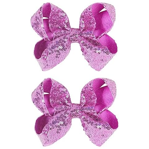 2 PCS Enchanting 5-Inch Fairy Fashion Bow Hairpin: Multicolor Option Sequins Hair Clip for Kids and Teenage Girls (Purple) Cover