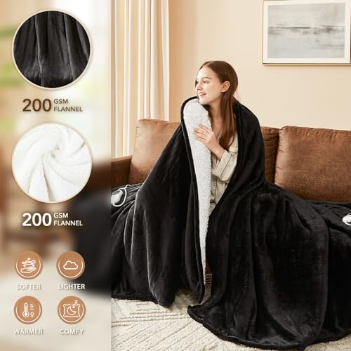 Image of Homemate Heated Electric Blanket King Size - 100 inchx90 inch Heating BedBlanket Throw with 10 Heating Levels&8 Hours Auto Off, Fast Heating Over-Heated Protection Soft Flannel Bed ETL Certified, Black