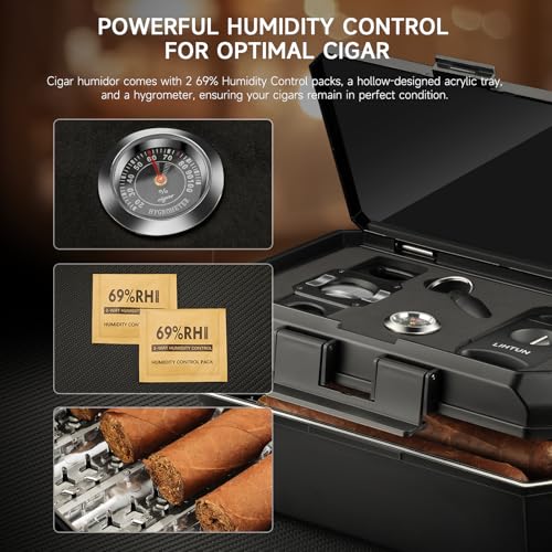 Travel Humidor Box and Cigar Accessories Set, Portable Cigar Humidor Case with 2 Cigar Cutters, 1 Cigar Punch, Hygrometer, Triple Humidor Cigar Box Gift for Men - Image 5