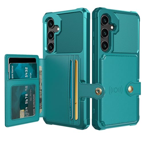 Étui pour iPhone et Samsung Galaxy S25 Edge - Housse à rabat magnétique en cuir vert