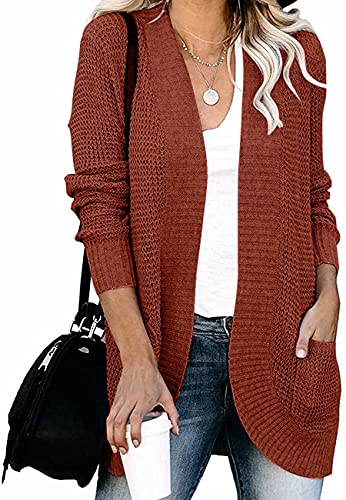 SUPRELOOK Women s Long Sleeve Open Front Cardigan Sweaters Lightweight Soft Knit Drape Outerwear with Pockets Rust