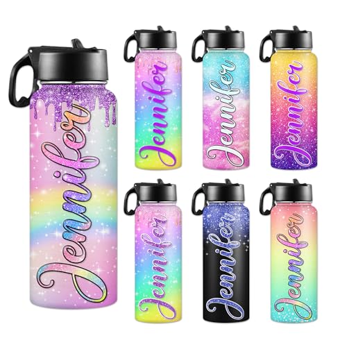 Personalized Insulated Water Bottle with Straw, Christmas Birthday Gift for Kids Women Men, Custom Stainless Steel Thermoses Cup with Name or Text,...