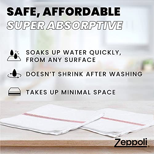 Zeppoli Classic Kitchen Towel - 15 Pack - 14" X 25" - Natural Cotton Kitchen Dish Towel - Reusable Cleaning Cloths - Red Tea Towel - Super Absorbent - Machine Washable Hand Towel, Red Striped #TOP3