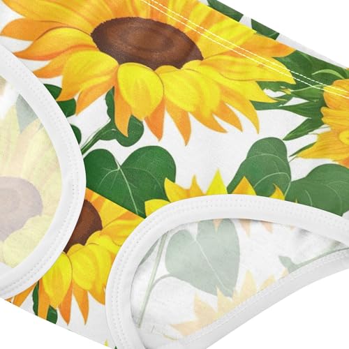 Cotton Toddler Underwear Floral Bright Yellow Sunflowers Leaf White Little Girl Panties Cartoon Briefs Underpants 2t4