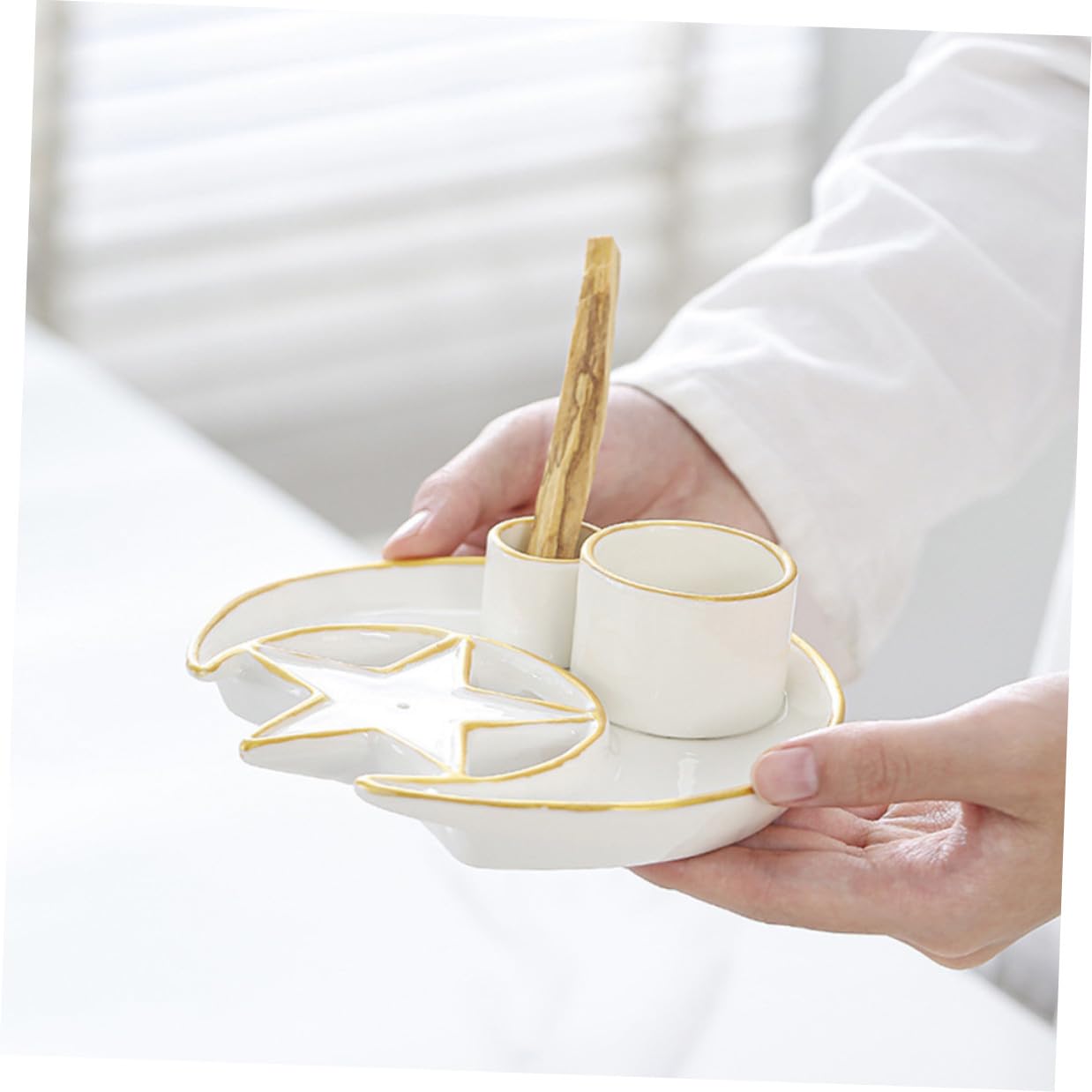 ARTIBETTER Porta Incienso de Cerámica Multifunción Bandeja para Quemar Hierbas y Varitas Soporte Decorativo para Aromaterapia en Hogar Candelabro de Cerámica Día y Noche Adorno Zen