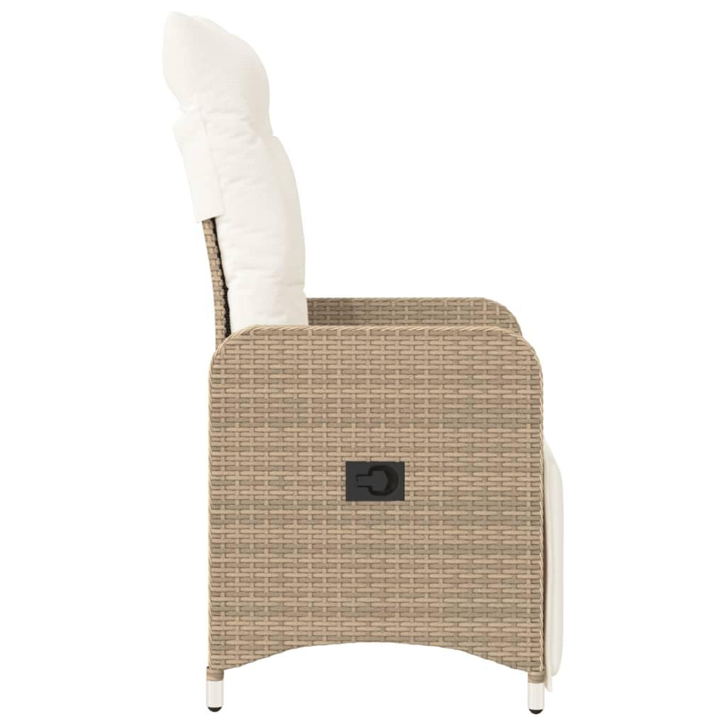 Sillón de jardín con cojín, 2 piezas, ajustable, beige, polirratán, cojín tapizado, cómodo para jardín y terraza