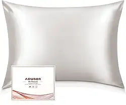 Adubor Fronhas de seda - 100% seda de amoreira pura, 23 fibras Momme 6A, 900 fios, fronha de seda para saúde do cabelo e da pele, com zíper oculto (padrão 50 x 66 cm, branco limão, 1 peça)