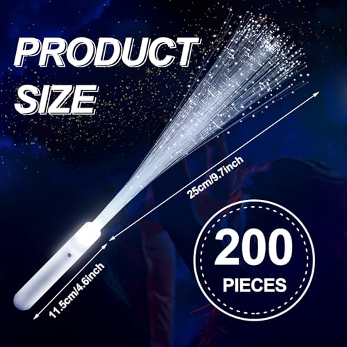 Image of 200 PCS White Fiber Optic Lights Wand LED Wedding Sparklers Fireworks Party Glow Sticks Dance Floor Props Light up Wands with 3 Light Modes for Wedding Send Off,Halloween,New Year,Birthday Party Favor