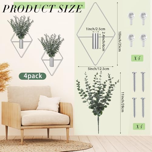 Image of Jexine Hanging Planters with Artificial Eucalyptus Metal Hanging Vase Indoor Plants Holder Modern Geometric Boho Bathroom Wall Decor for Living Room Home Office(Chrome Sliver,8 Pcs)