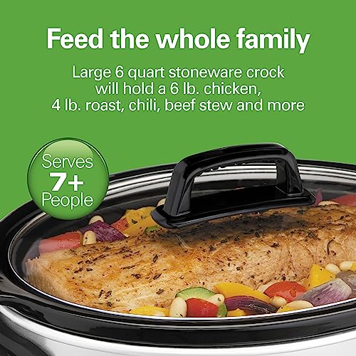Hamilton Beach 6-Quart Slow Cooker with 3 Cooking Settings, Dishwasher-Safe Stoneware Crock & Glass Lid, Silver (33665G) - Image 4
