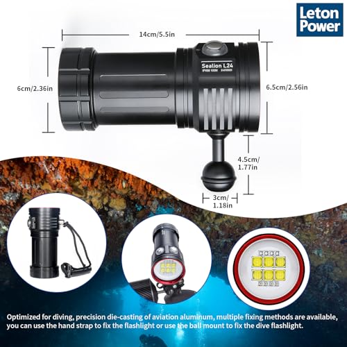 Image of Diving Flashlight, L24 12000Lumens Dive Light,100m Underwater Video Light, Scuba Dive Lights, Underwater flashlights with Type-C Charging for Professional Under Water Sports