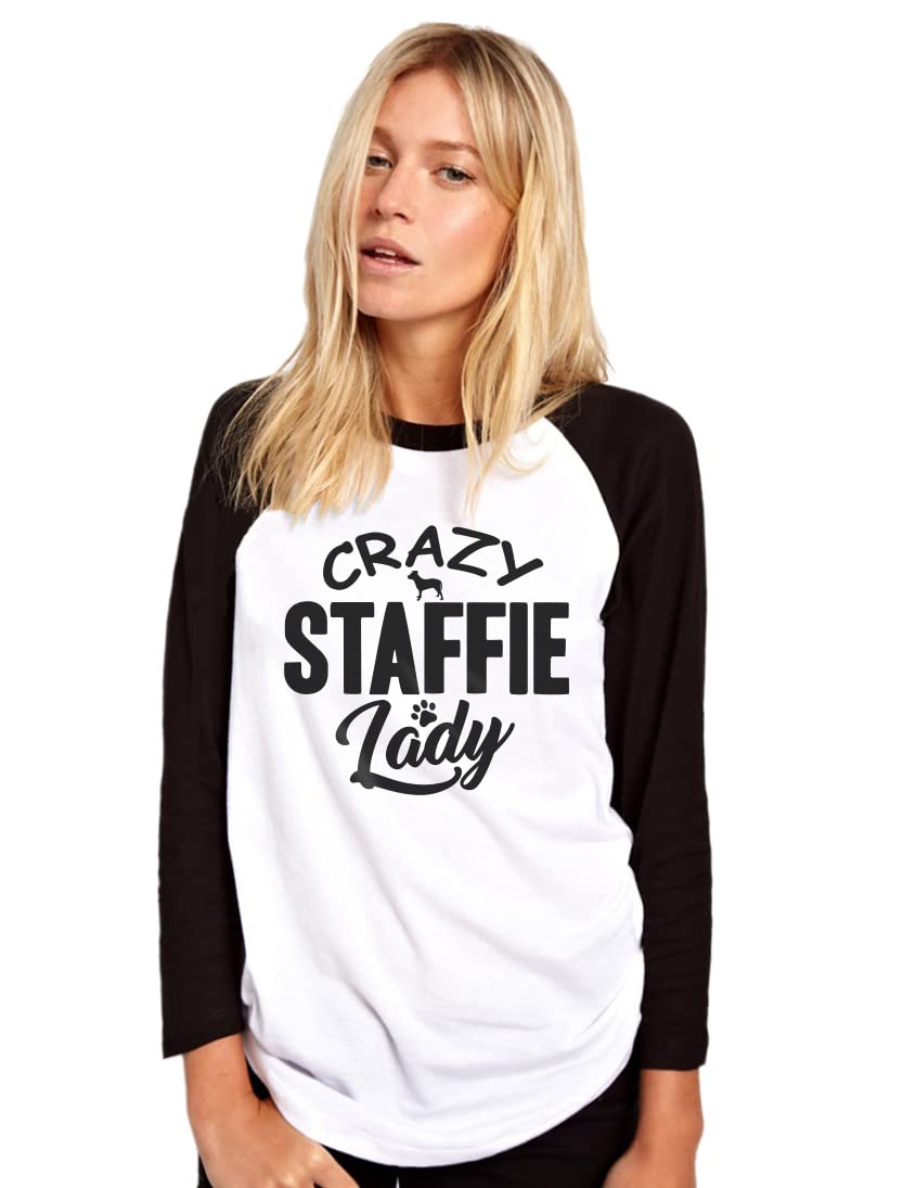 Hotscamp Women's White/Black Crazy Staffie Lady Baseball Top - Small