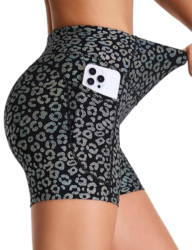 Image of THE GYM PEOPLE High Waist Yoga Shorts for Women's Tummy Control Fitness Athletic Workout Running Shorts with Deep Pockets