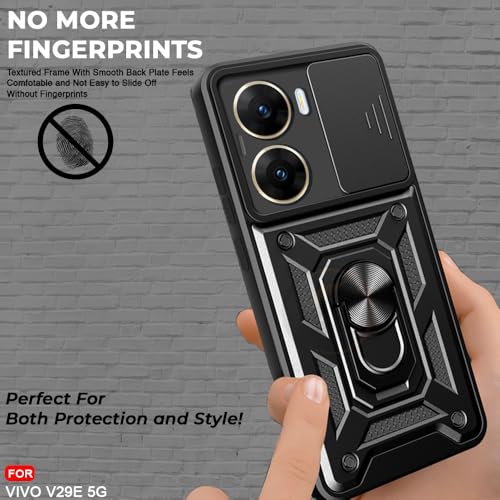 Image of Armor Bumper Back Cover Case for Vivo V29E 5G | Rotating Camera Cover, Ring Holder & Kickstand | Heavy Duty & 360 Degree ProtectionVivo V29E 5G Back Cover (Black)