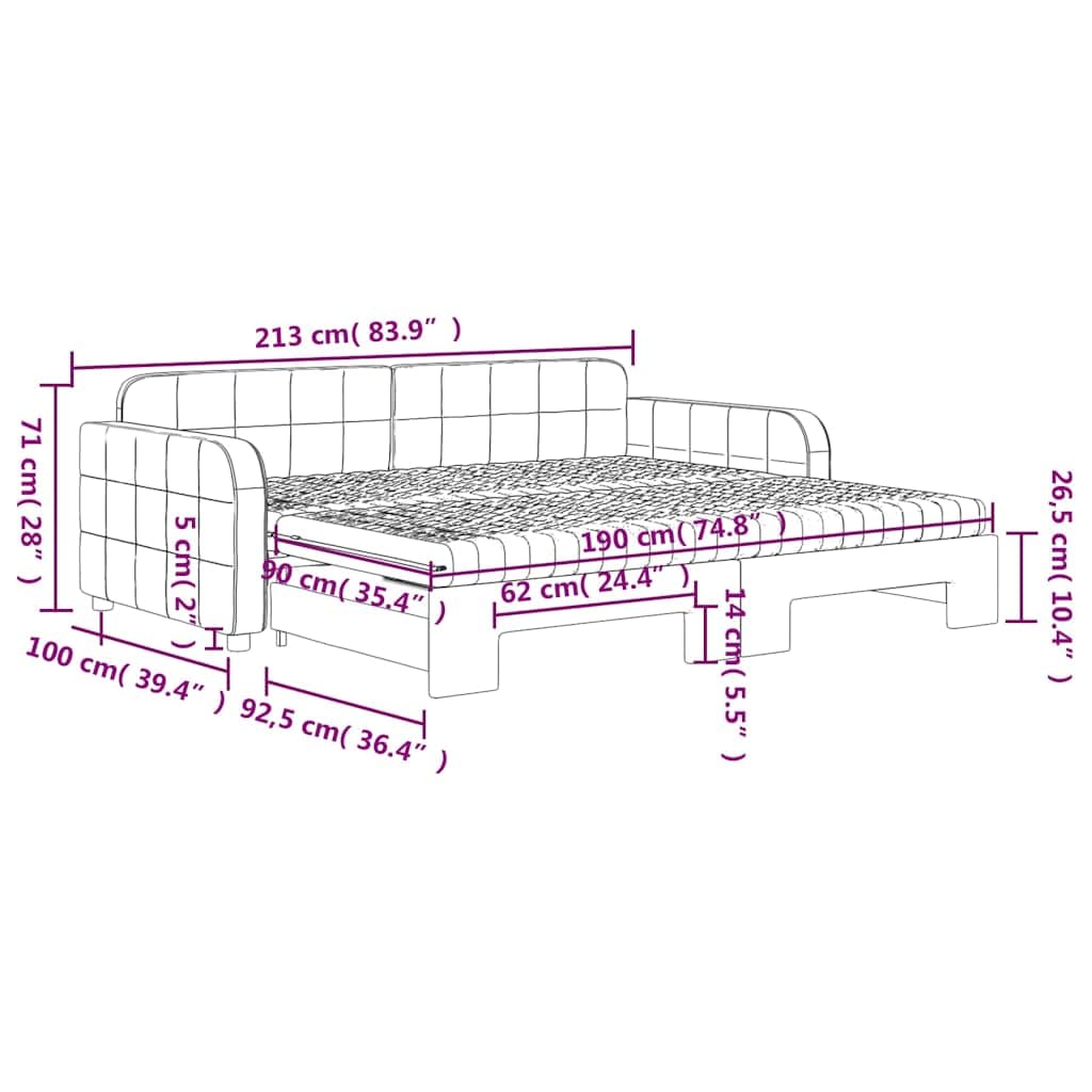 vidaXL Sofa rozsuwana z materacami, ciemnoszara, 90x190 cm, aksamit