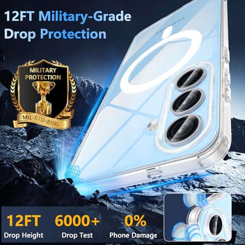 Image of OWKEY for Samsung Galaxy S25 FE Case 6.7'', Magnetic Galaxy S25 FE Case for Magsafe with Tempered Screen Protector [Shockproof Military] Translucent Matte Bumper Phone Cover Samsung S25 FE 5G, Clear